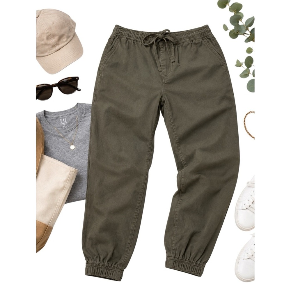 GAP Olive Green Drawstring Jogger Pants Women Large Utility Casual Stretch EUC